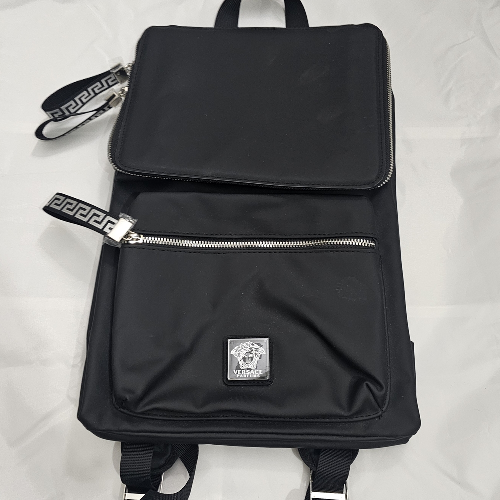 Versace Parfums Black Backpack with Silver Accents